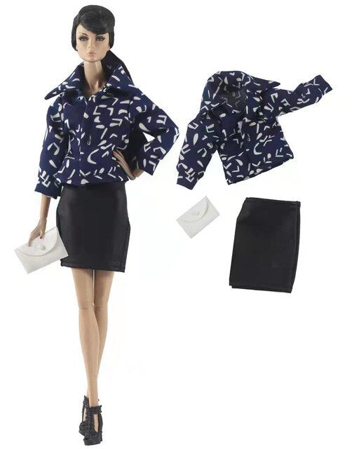 Büro Mode Outfit für Barbie Puppen Collection Kleider Dunkelblau