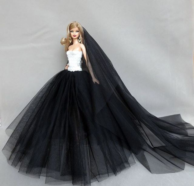 Hochzeitskleid Mode für Barbie Puppen Kleider Zubehör Schwarz Weiss