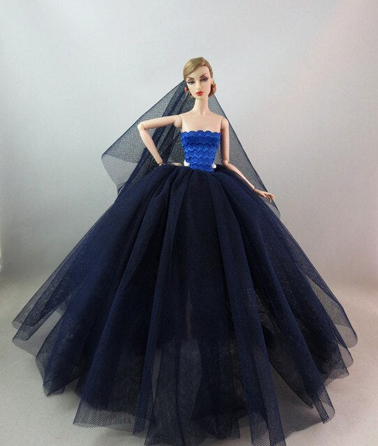 Hochzeitskleid Mode für Barbie Puppen Kleider Zubehör Schwarz Blau