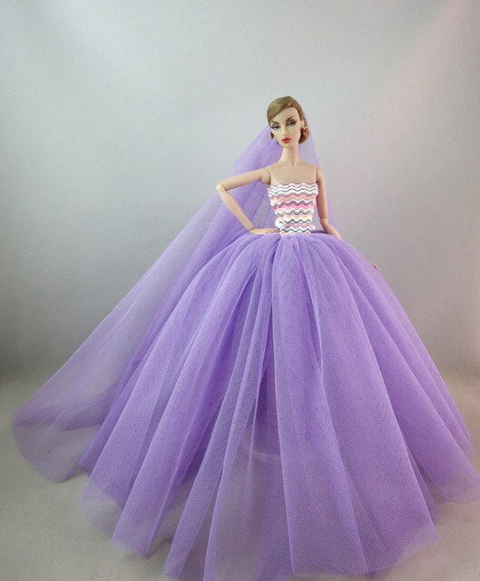 Hochzeitskleid Mode für Barbie Puppen Kleider Zubehör Violett
