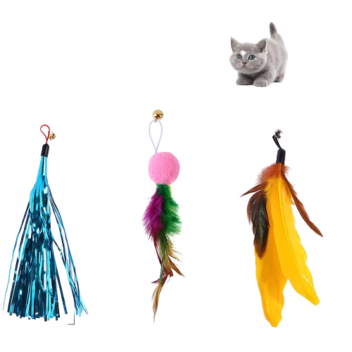 Katzenangel mit Federanhänger Katzenspielzeug Plüschwedel Katzenstab