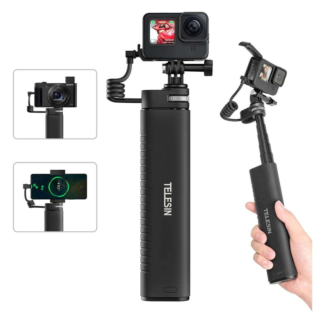 Telesin Selfie Stick Actioncam mit Adapter für GoPro DJI Insta360 uvm