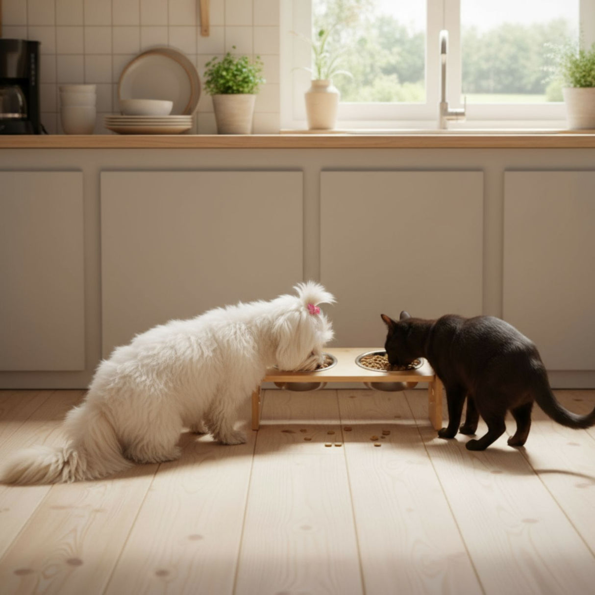 Doppelnapf aus Holz Verstellbarer Futternapf Futterstation Fressnapf