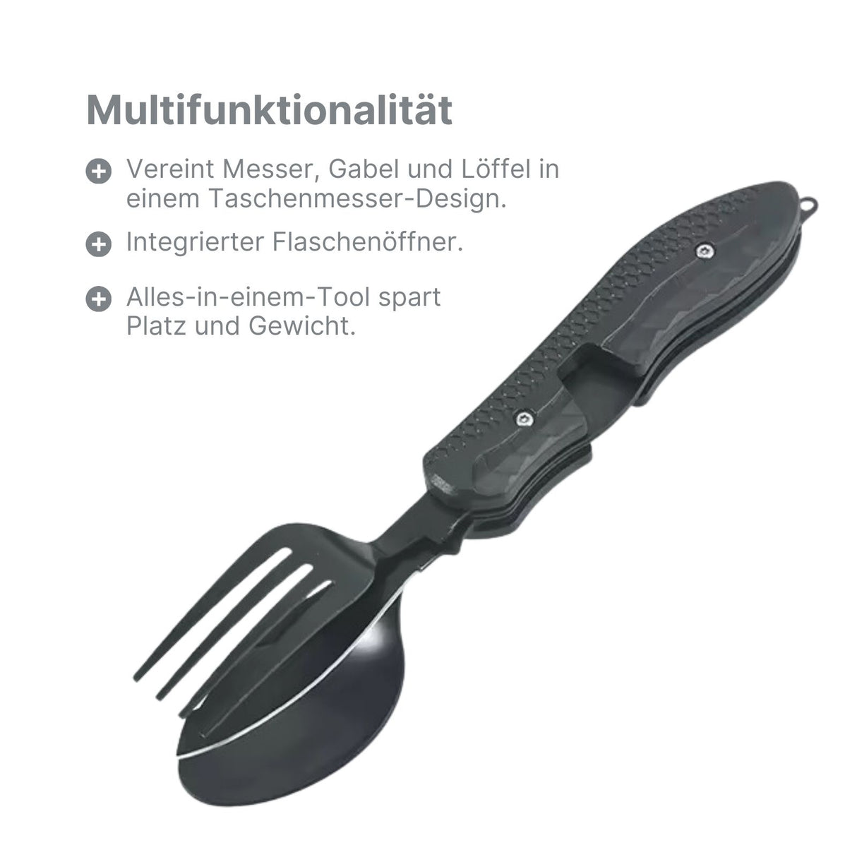4in1 Outdoor-Besteck-Set Messer Gabel Löffel Flaschenöffner Campingbesteck