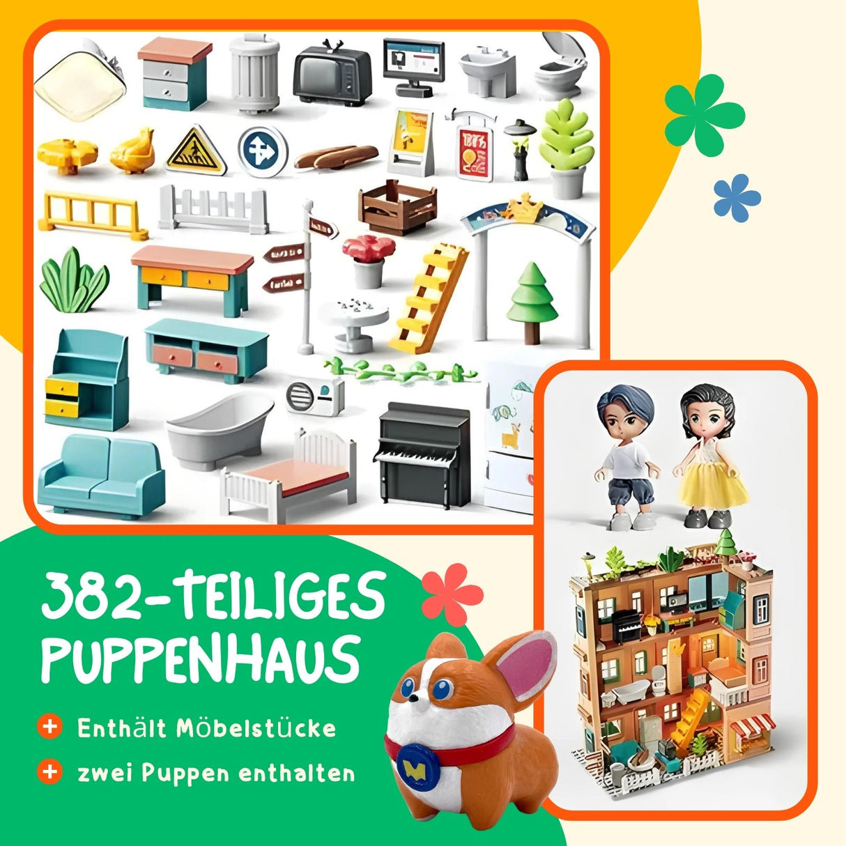Puppen Haus Villa Spielhaus Möbel Spielzeug Stube Residenz Schloss
