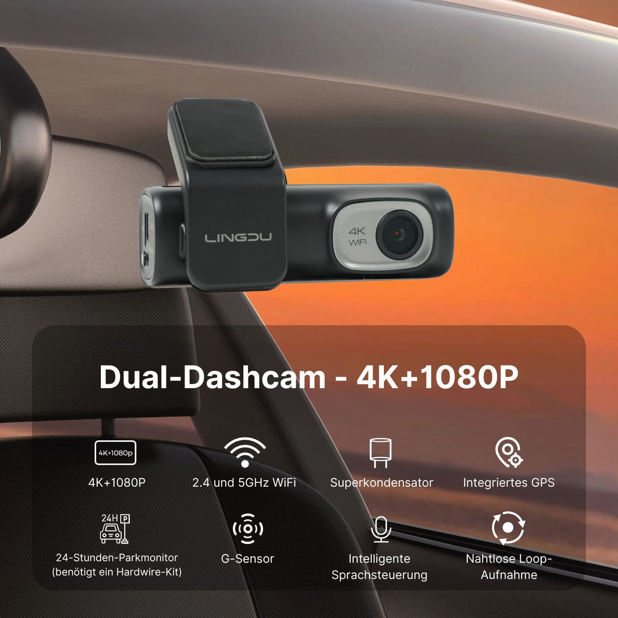 4K WiFi Dual-Dashcam Autofront-Kamera Onboard-Kamera Auto-Überwachung