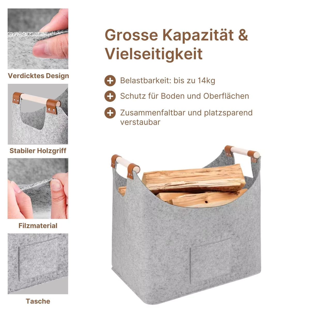 Kaminkorb Filzkorb Holzkorb Brennholz-Tasche Filz-Aufbewahrungskorb