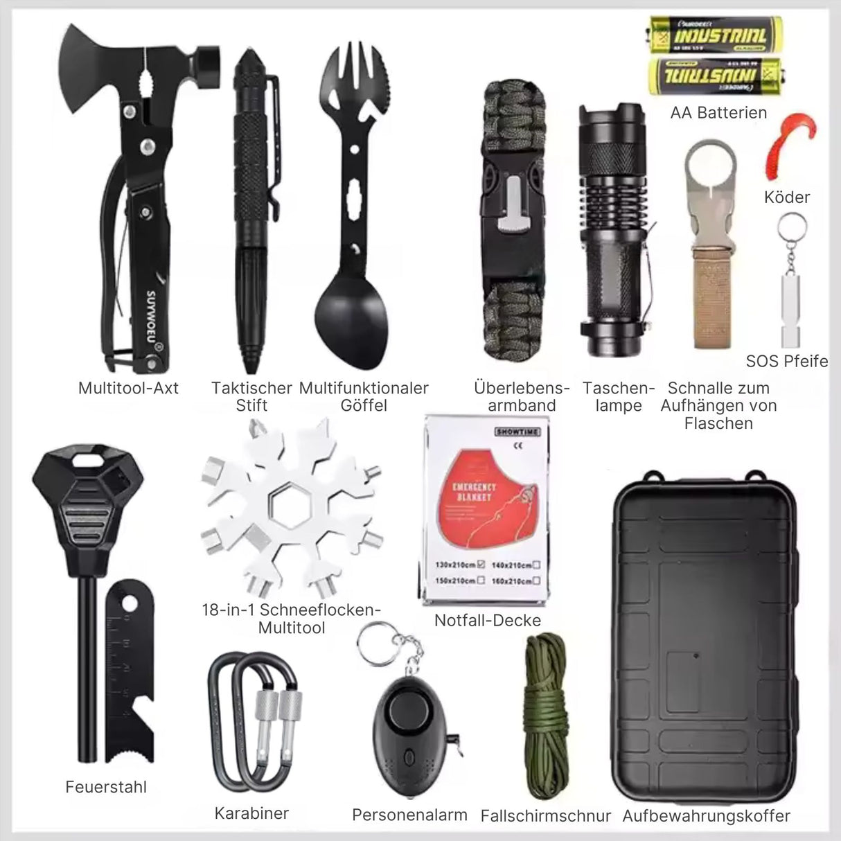 16in1 Outdoor-Survival-Box Survival-Kit Survival-Tools Camping-Ausrüstungskit