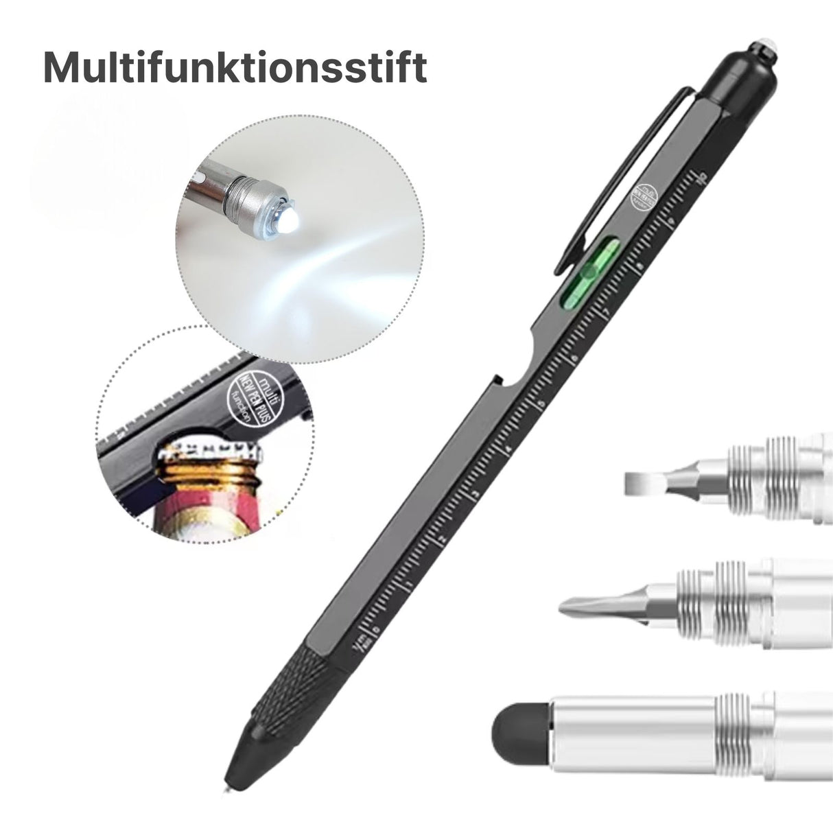 8in1 Multi-Kugelschreiber Multifunktionsstift Touchpen Wasserwaage Schraubendreher
