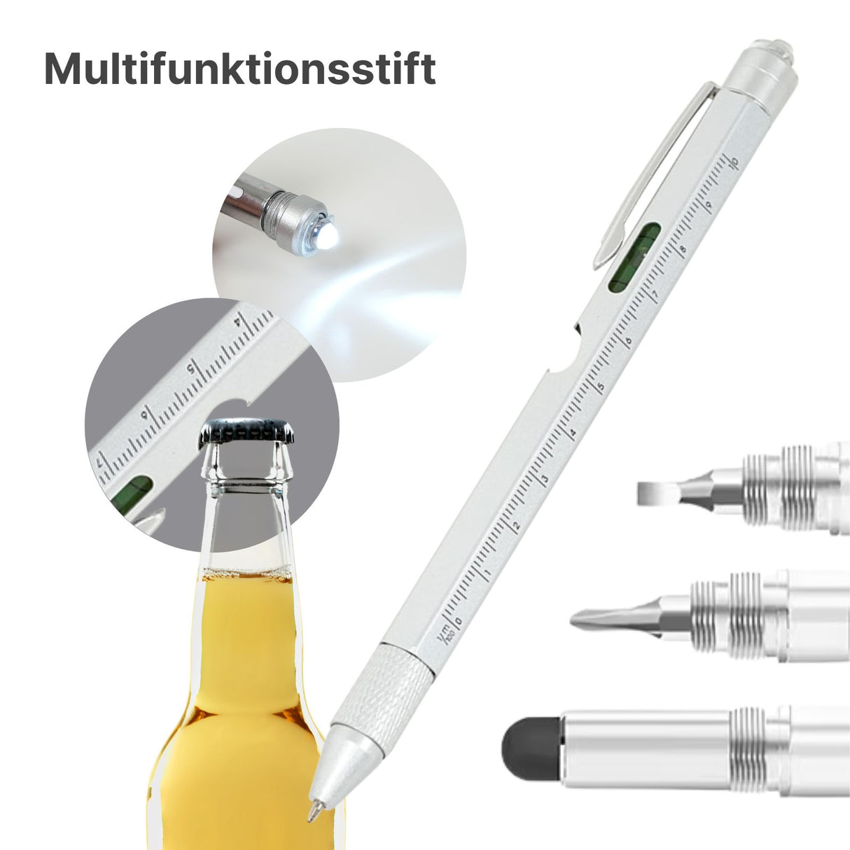 8in1 Multi-Kugelschreiber Multifunktionsstift Touchpen Wasserwaage Schraubendreher