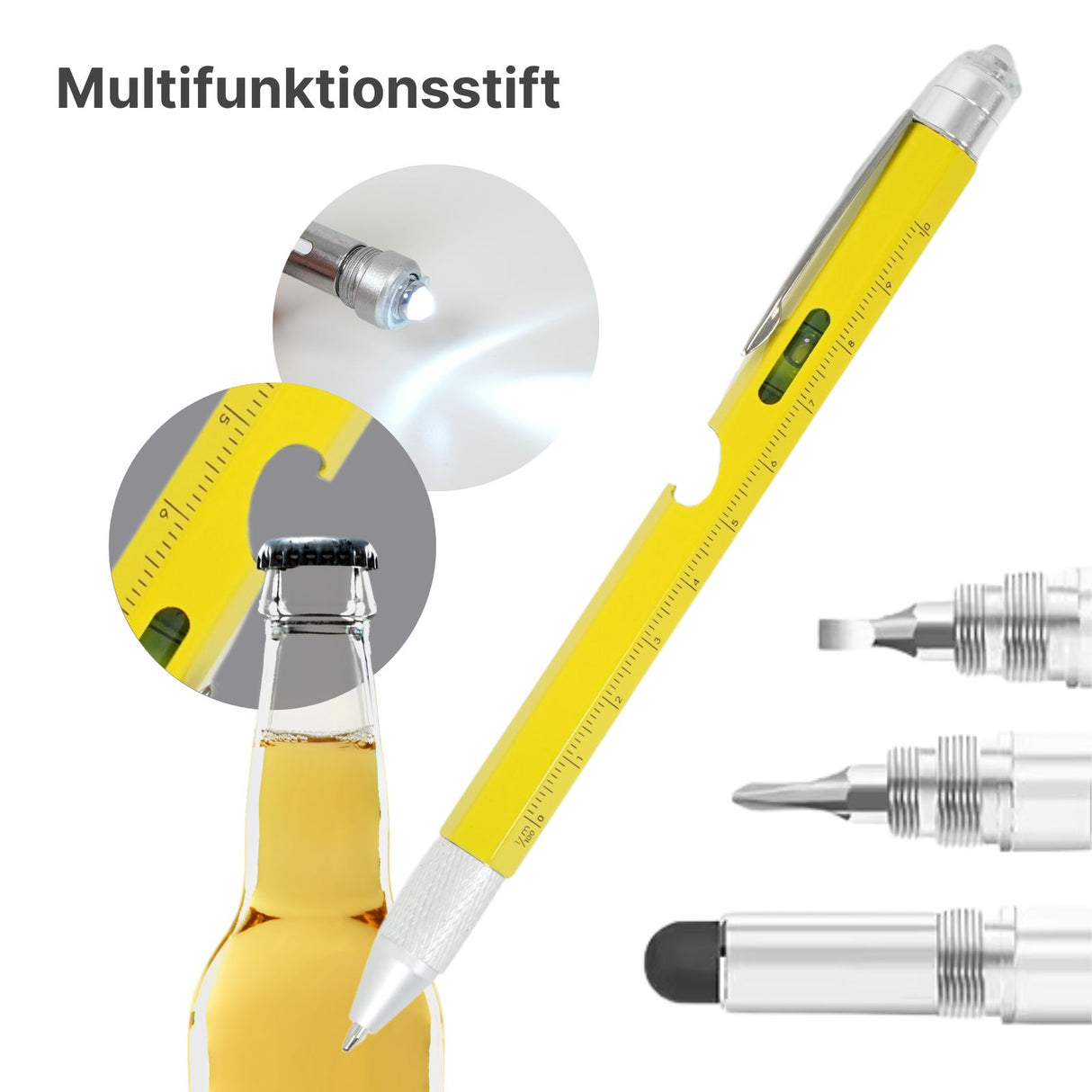 8in1 Multi-Kugelschreiber Multifunktionsstift Touchpen Wasserwaage Schraubendreher