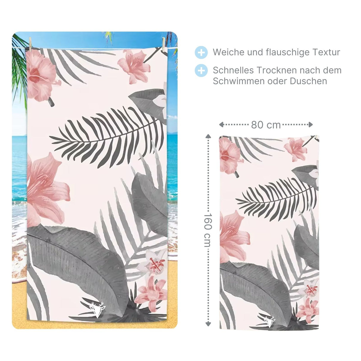 Badetuch tropische Blumen Strandlaken Liegetuch Strandtuch Handtuch