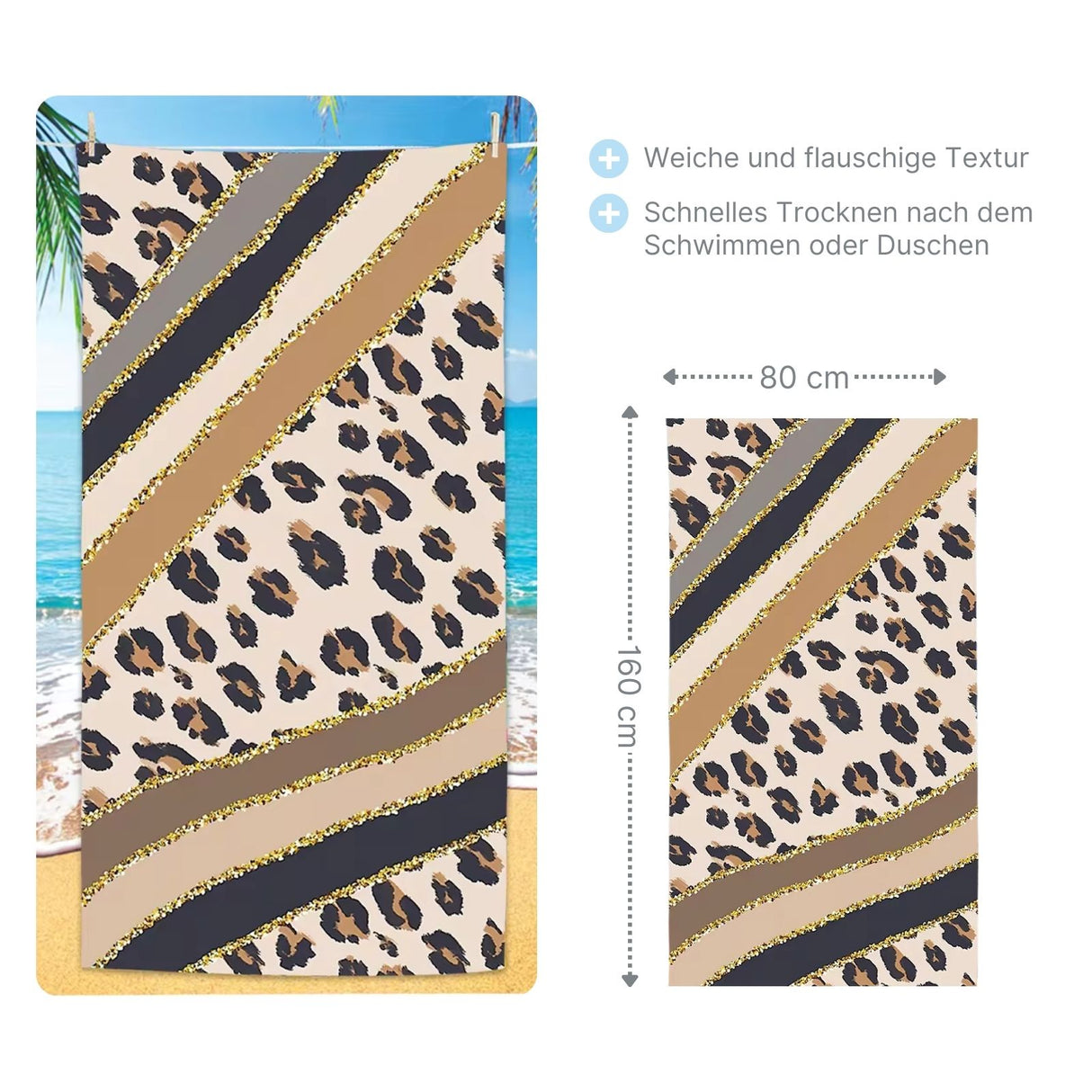Badetuch Leopardenmuster Strandtuch Strandlaken Handtuch Liegetuch