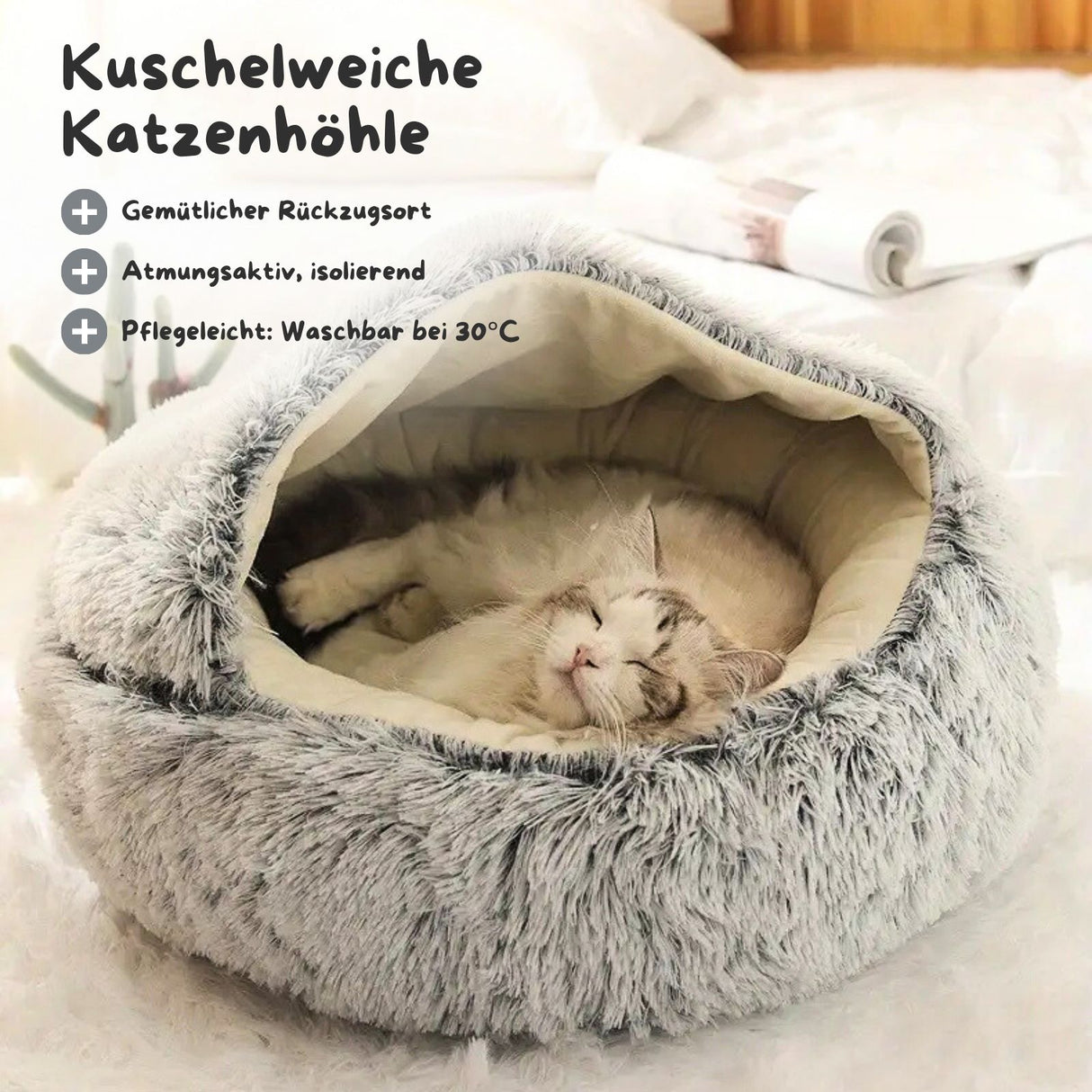 Flauschige Katzenhöhle mit Katzenangel mit Federanhänger 10-tlg.