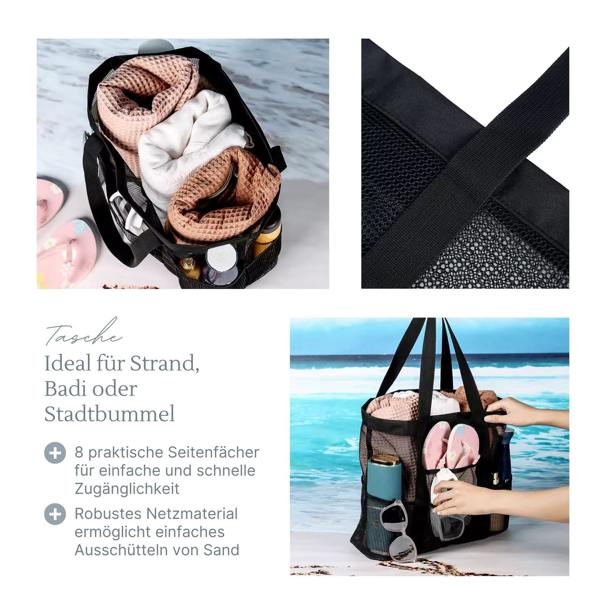 Netztasche Strandtasche Beach-Bag Tragetasche Shopping-Bag