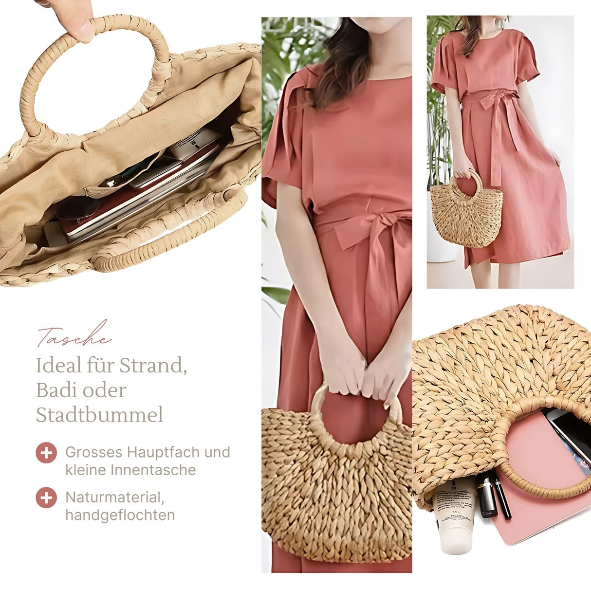 Strandtasche Stroh-Handtasche Halbmond-Tragetasche Beach-Bag