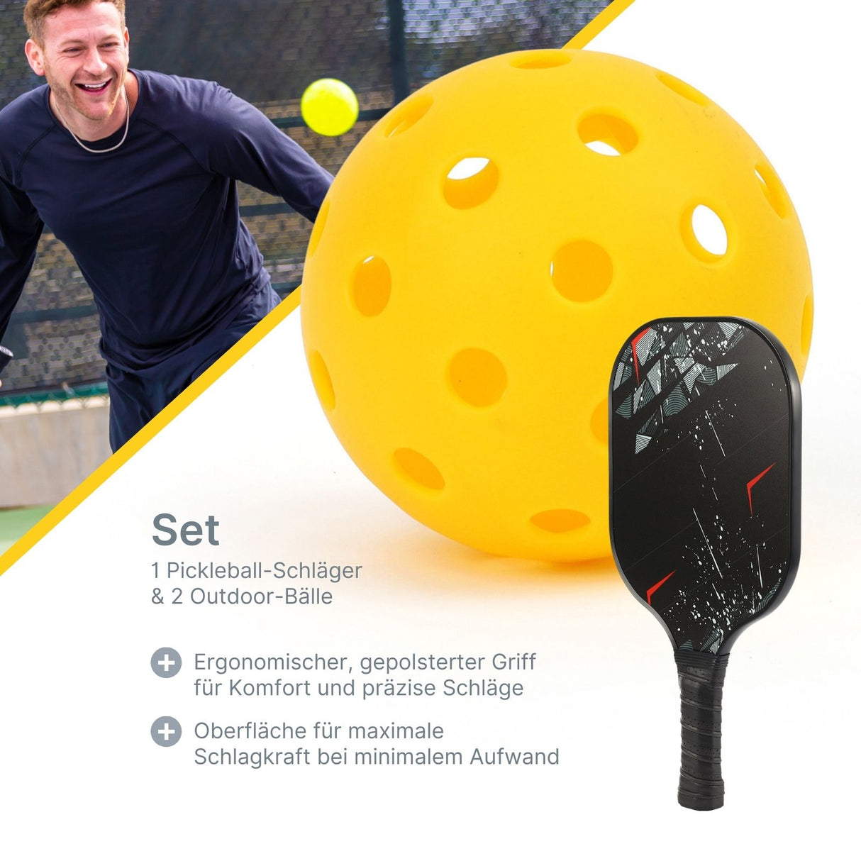 3-tlg. Set Pickleball-Schläger Racketsport-Schläger Padelschläger mit Bällen