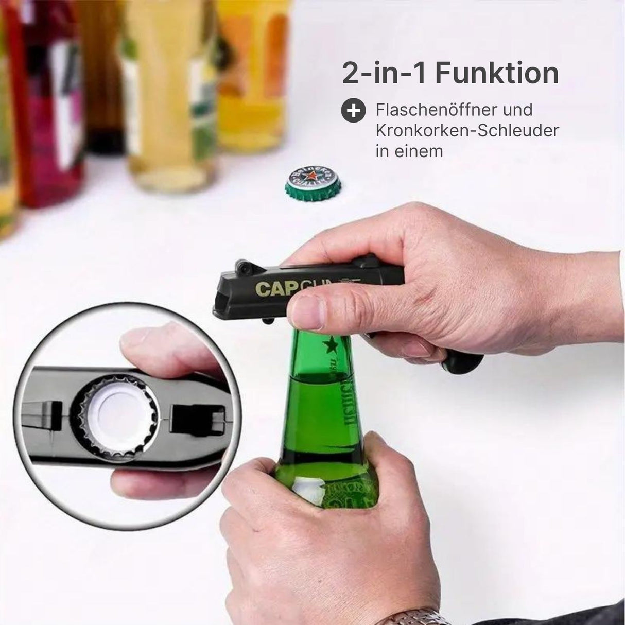 Cap-Gun-Bierflaschenöffner mit Kronkorken-Schleuder Flaschenöffner Kapselheber