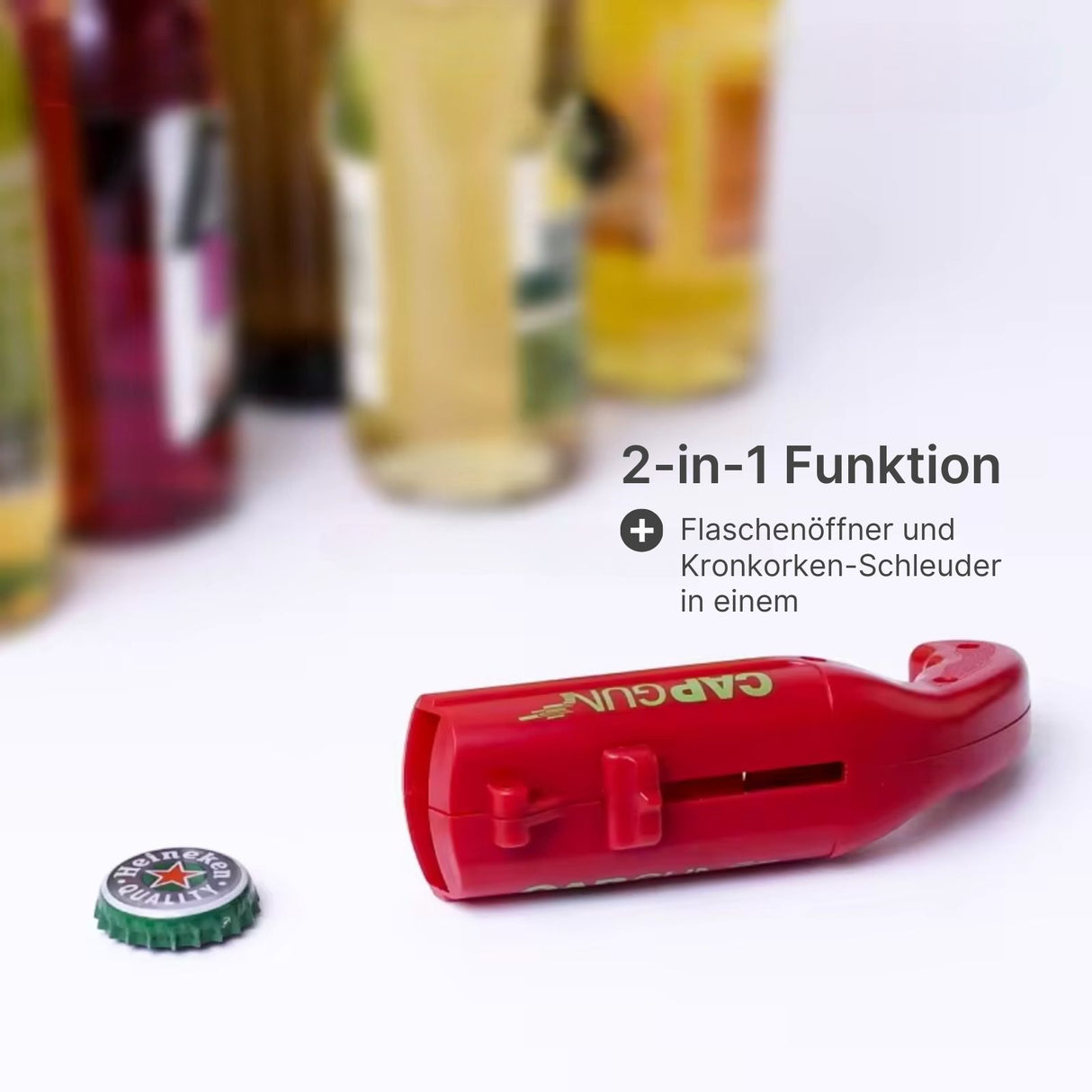 Cap-Gun-Flaschenöffner mit Kronkorken-Schleuder Kapselheber Bierflaschenöffner