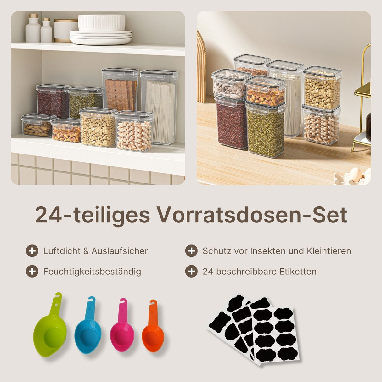24-teiliges Vorratsdosen-Set mit Deckeln Frischhaltedosen Vorratsbehälter Aufbewahrungsbehälter