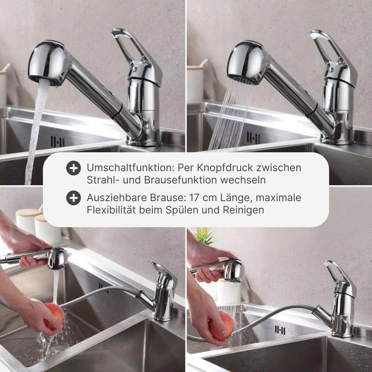Küchenarmatur Wasserhahn mit ausziehbarer Brause Mischbatterie