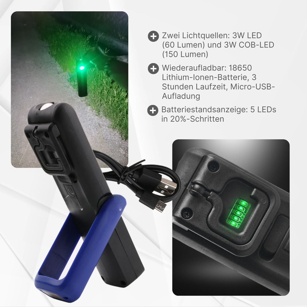 Wiederaufladbare COB-LED-Arbeitsleuchte Taschenlampe Leuchte Reparaturlampe