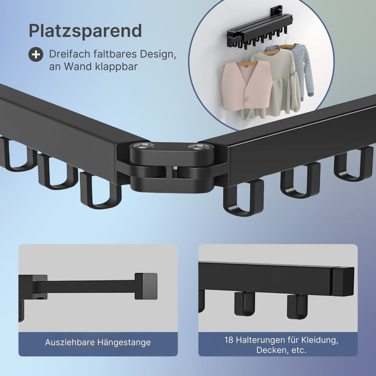 Faltbarer Wand-Wäscheständer Wäsche-Hängegestell Wandmontierter Kleiderständer
