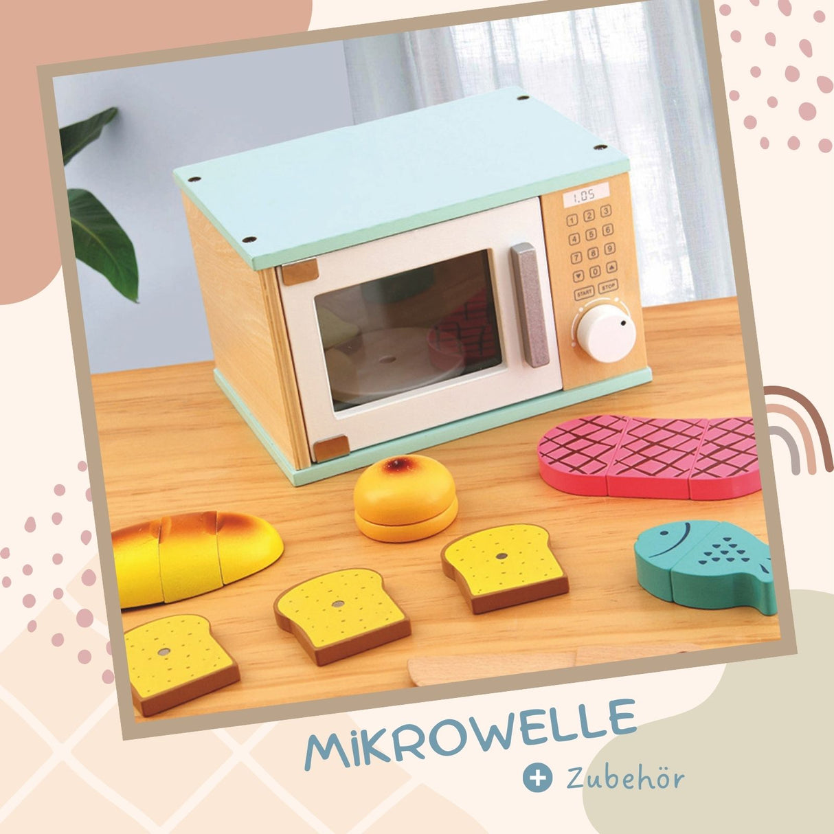 Spielzeug-Mikrowellen-Set aus Holz mit Zubehör Küchenspielzeug Kinderspielzeug