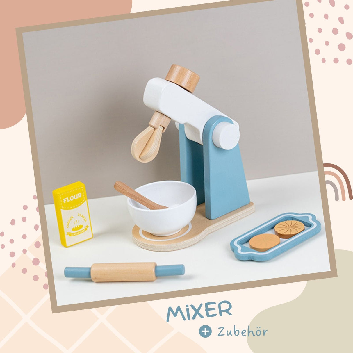 4-teiliges Spielzeug-Küchenmaschinen-Set aus Holz mit Zubehör Küchenspielzeug