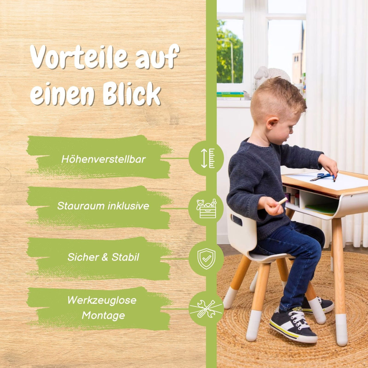Tisch- und Stuhl-Set aus Holz für Kleinkinder Kinderstuhl Kindertisch
