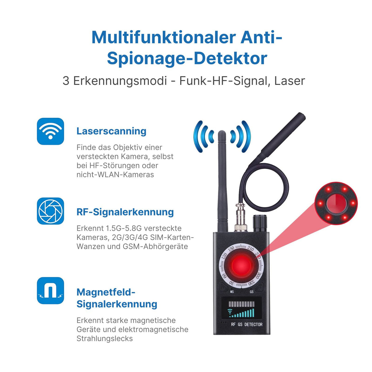 K18 Anti-Überwachungs-Detektor Wanzen-Detektor Anti-Abhör-Gerät GPS-Detektor