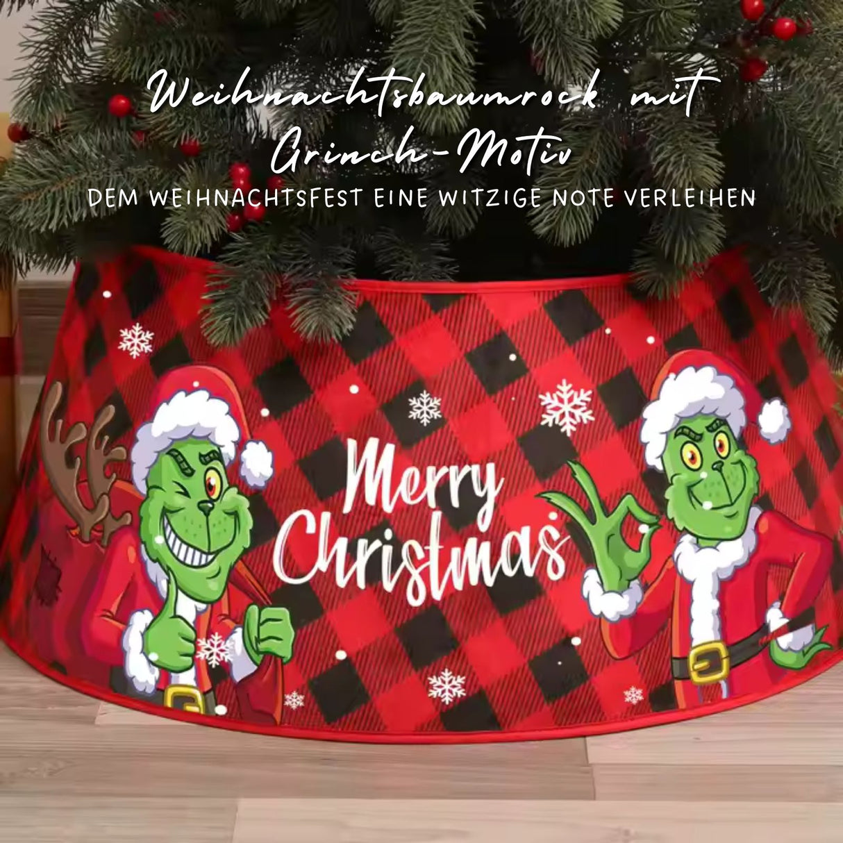 Weihnachtsbaumrock mit Grinch-Motiv Christbaumständer-Kragen Baumständer-Verkleidung