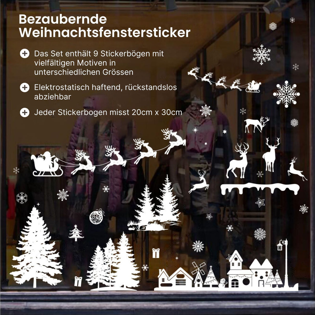 Weihnachtssticker Weihnachtsaufkleber Fenster mit festlichen Motiven klebbar