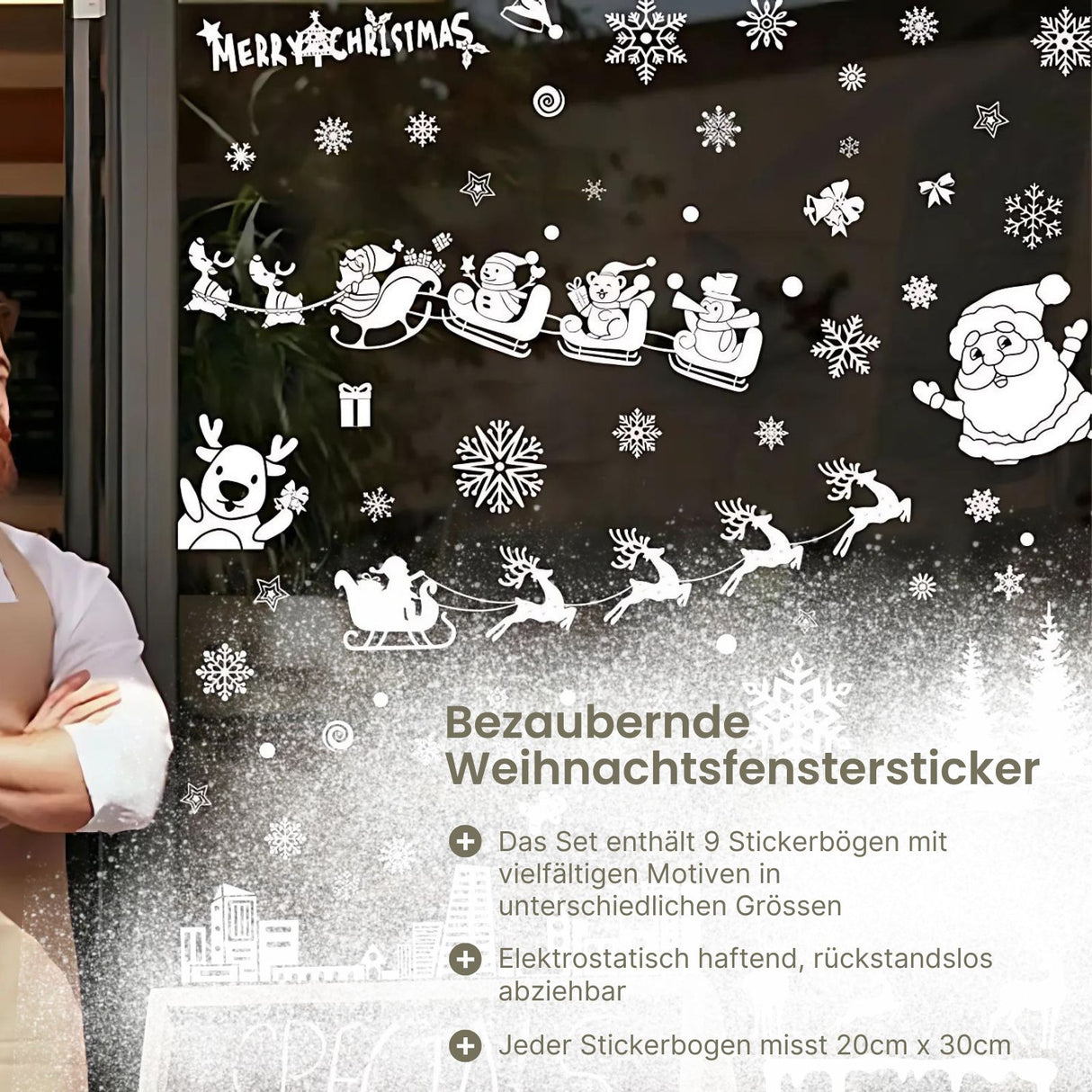 Weihnachtssticker klebbar mit festlichen Motiven Weihnachtsaufkleber Fensterbilder