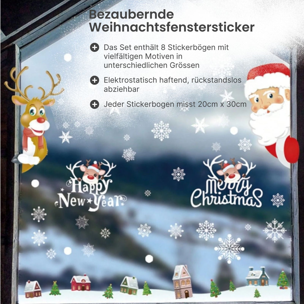 Fensterbilder Merry Christmas Happy New Year Weihnachtssticker Weihnachtsaufkleber