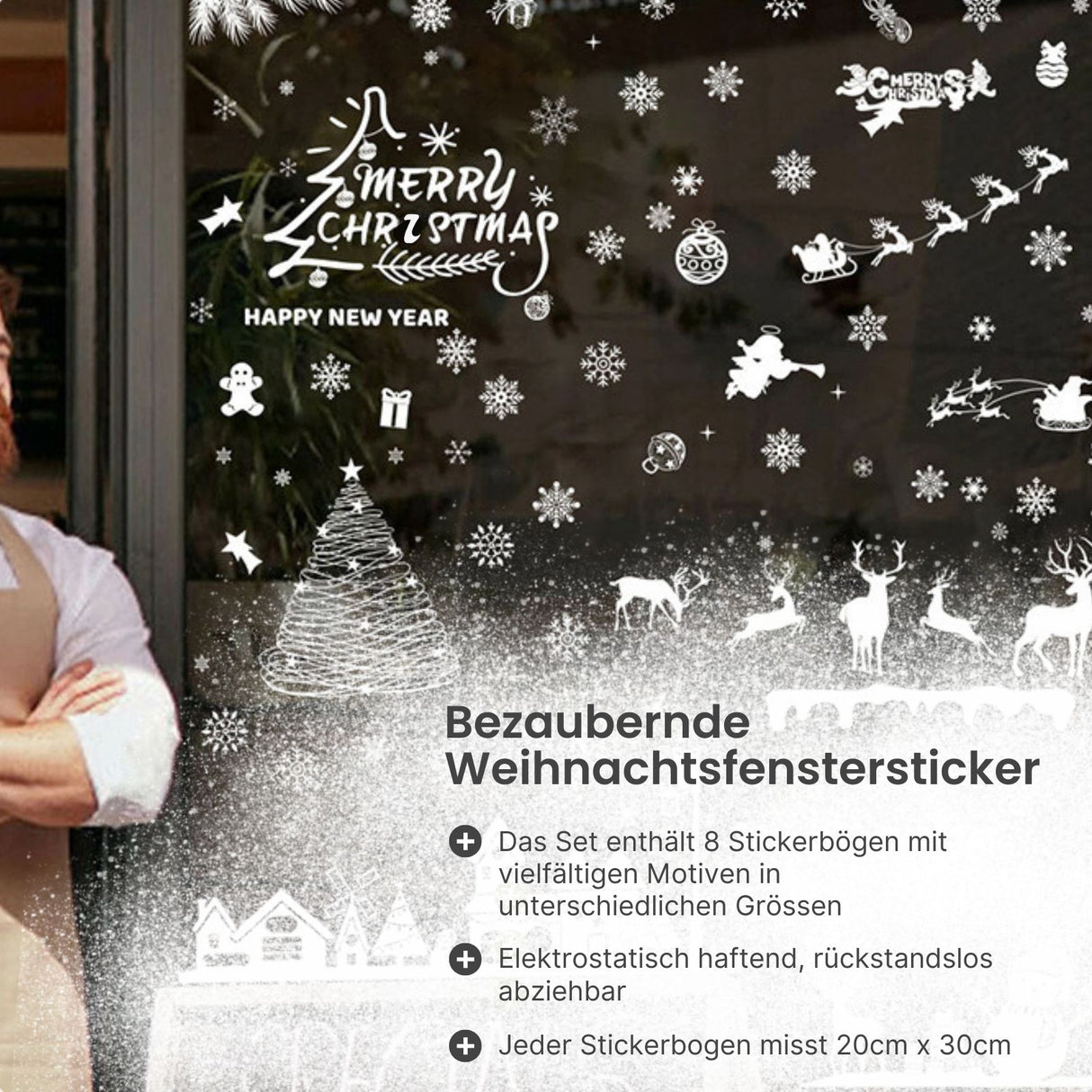 Weihnachtssticker Merry Christmas Happy New Year klebbar Fensterbilder Weihnachtsaufkleber