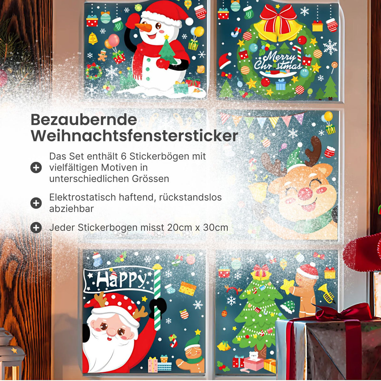 Fensterbilder klebbar Merry Christmas Weihnachtssticker für Kinderfenster Weihnachtsaufkleber