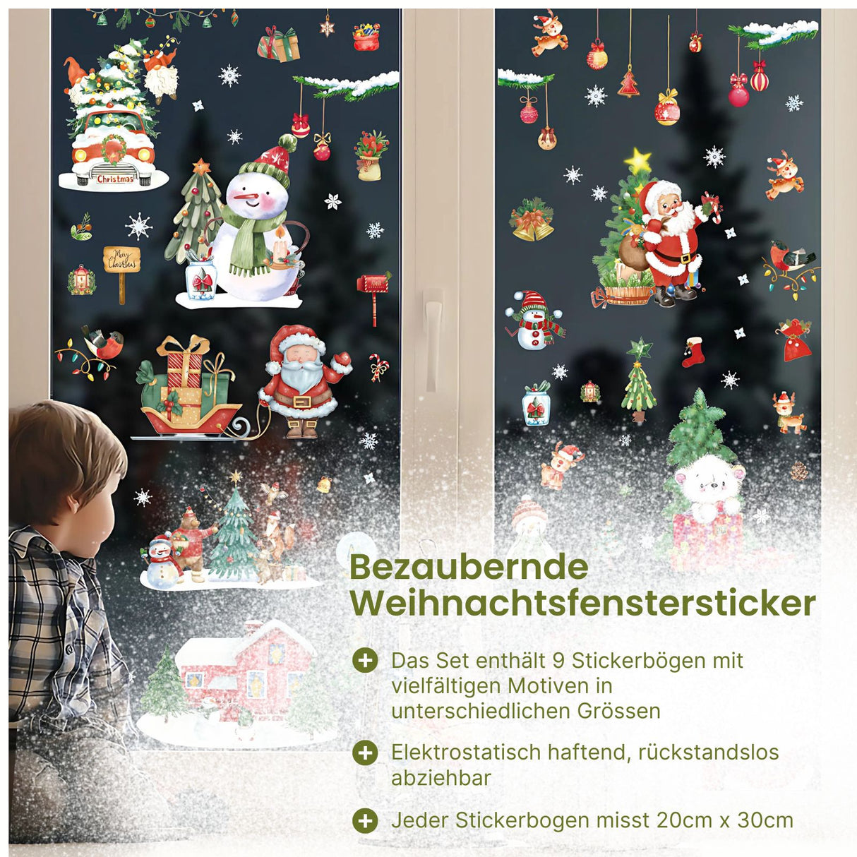 Fensterbilder klebbar für Kids Weihnachtssticker Weihnachtsaufkleber Fenster