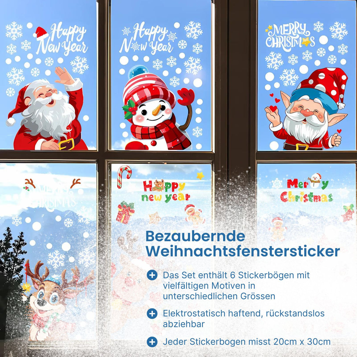 Weihnachtsaufkleber für Kinder Weihnachtssticker Fensterbilder Merry Christmas Happy New Year