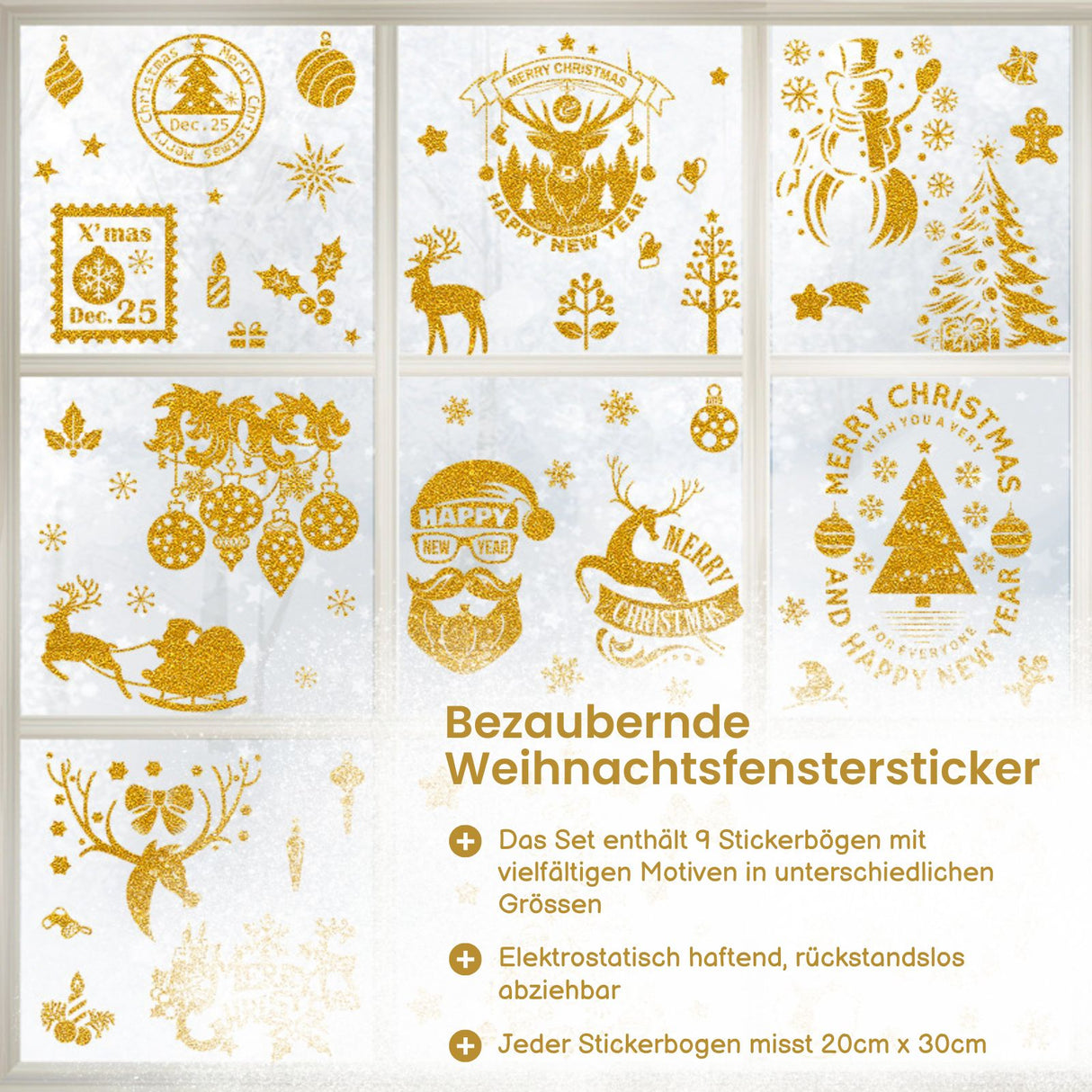 Weihnachtsaufkleber Fenstersticker Merry Christmas Happy New Year DIY Deko