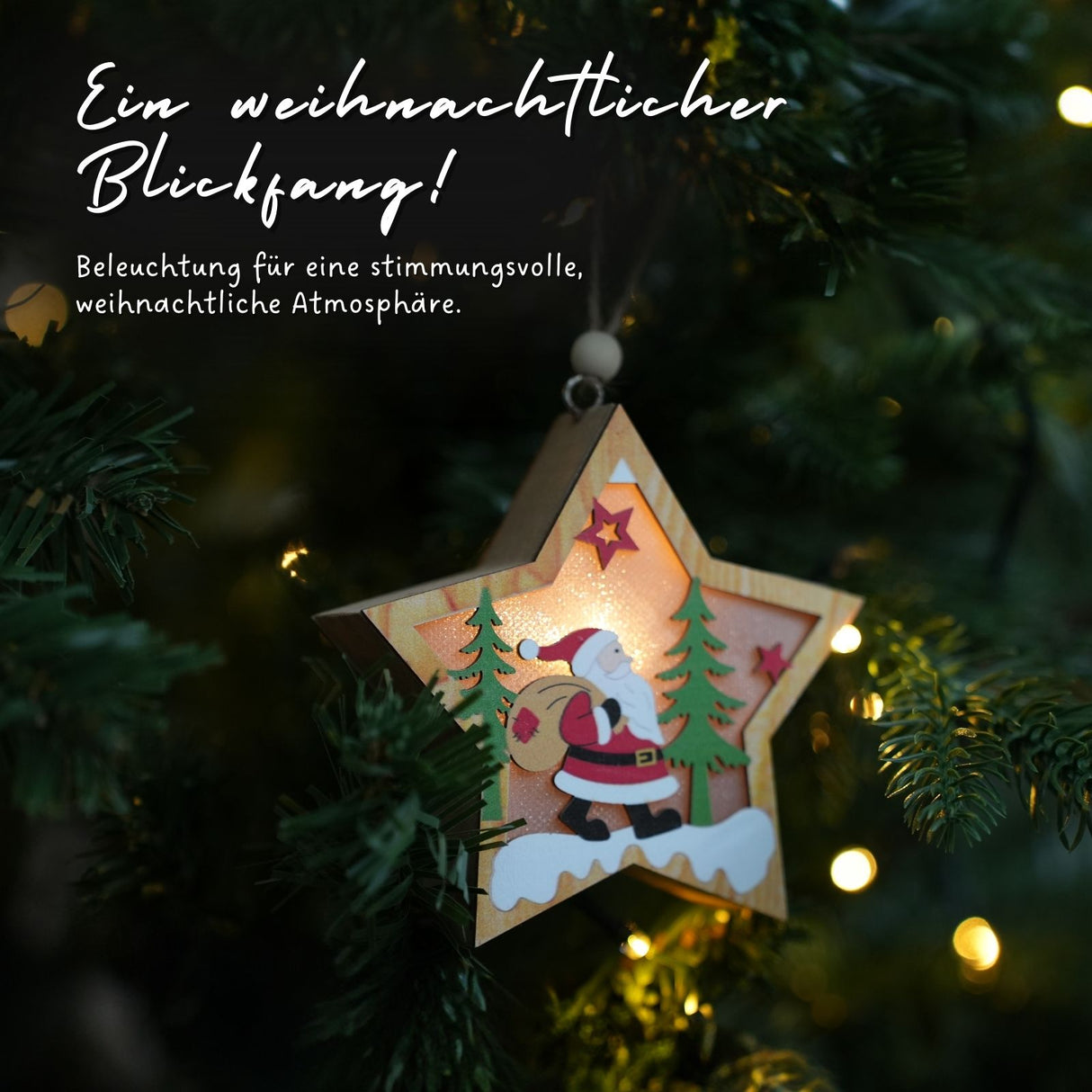 LED-Weihnachtsschmuck Holzdeko Weihnachtsdekoration Weihnachtsbaum-Anhänger