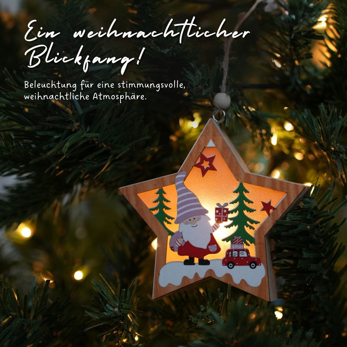 LED-Weihnachtsdekoration Holzdeko Weihnachtsbaum-Anhänger Weihnachtsschmuck