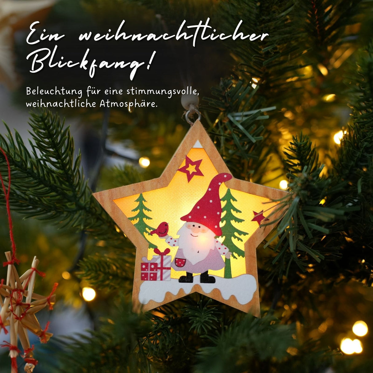 LED-Weihnachtsschmuck Weihnachtsbaum-Anhänger Holzdeko Weihnachtsdekoration