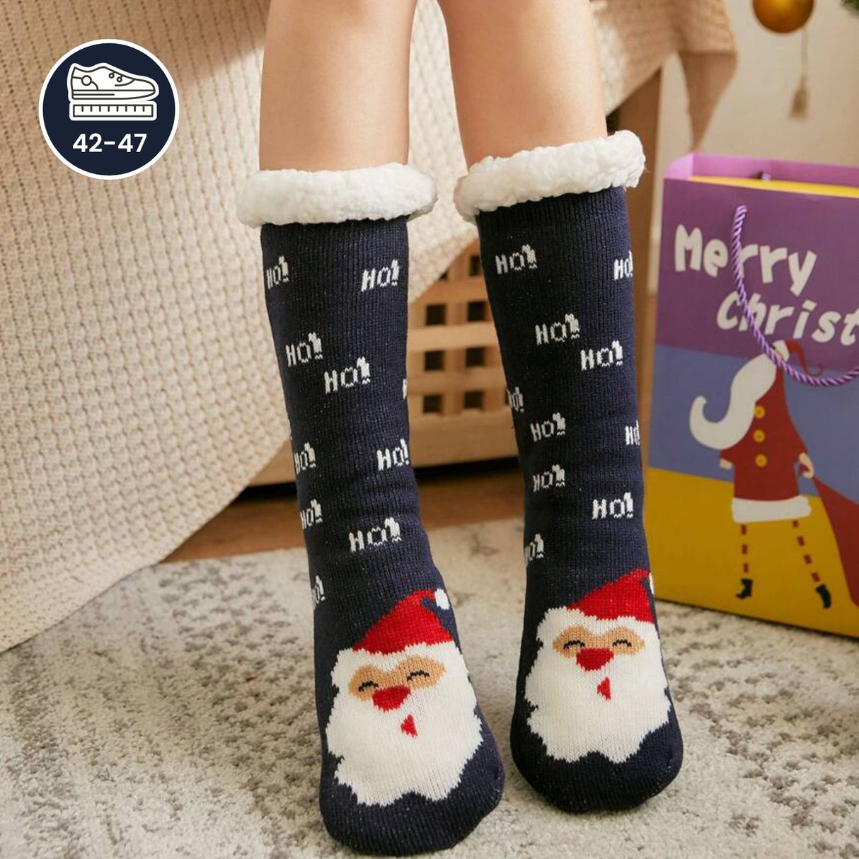 Weihnachtssocken Gr. 42-47 Wintersocken Fuzzy-Socken Kuschelsocken