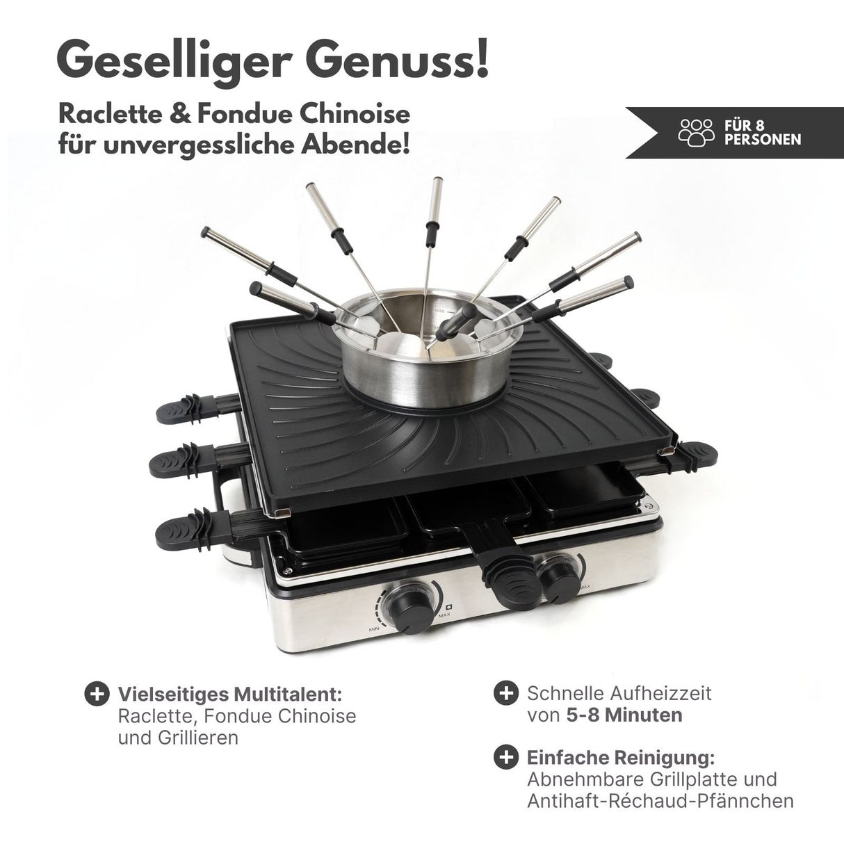 Raclette-Grill mit Fonduetopf Raclette-Set Fondue Chinoise Tischgrill