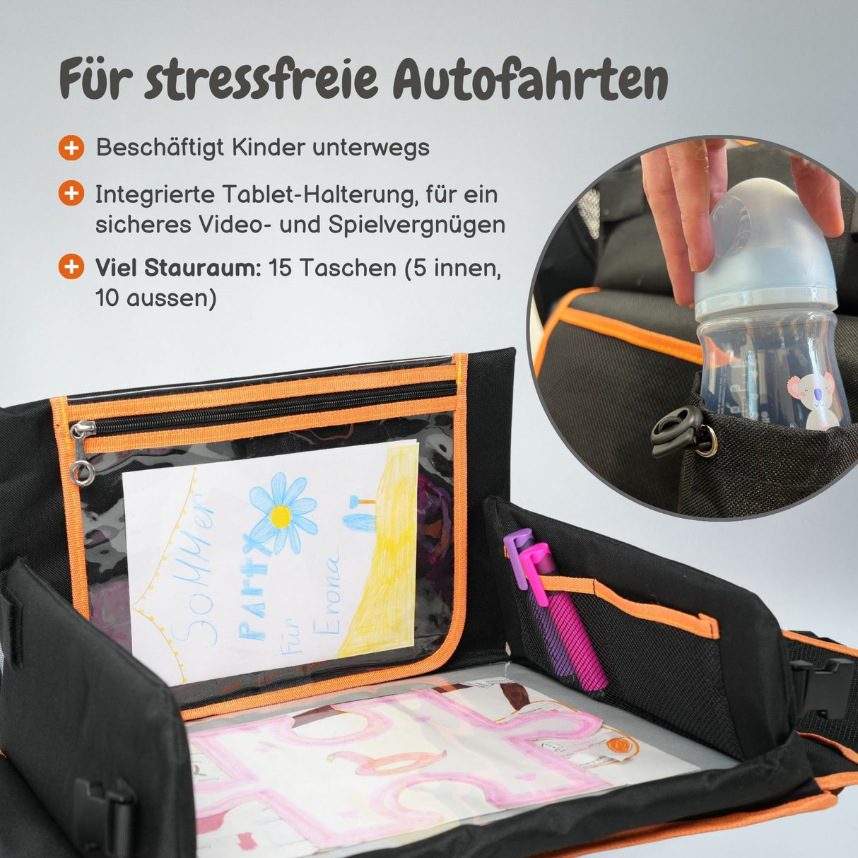 Auto-Reisetisch für Kinder Kindersitz-Tisch Tablet-Halter Spielzeug-Organizer