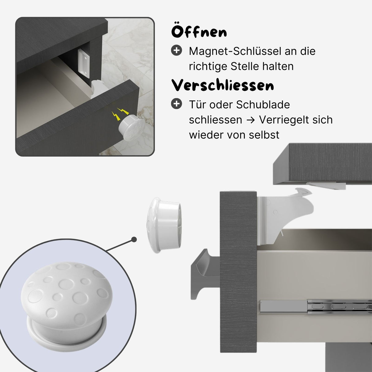 Magnetisches Sicherheitsschloss-Set Schranksicherung Schrankschloss Kindersicherung