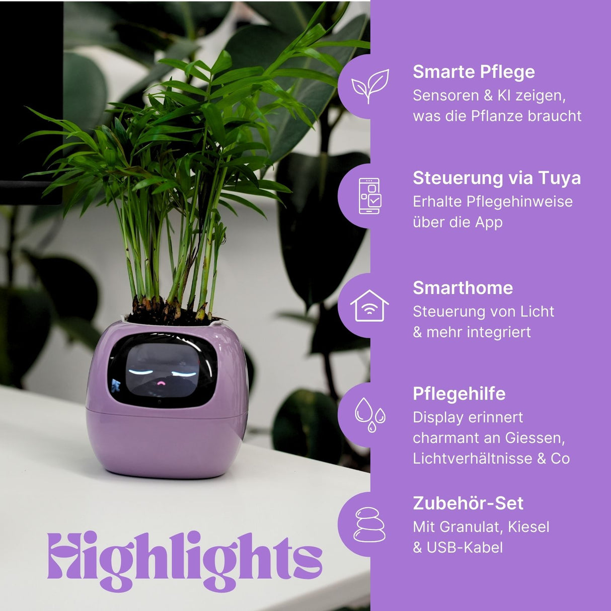 Ivy Smart Planter Smarter Blumentopf Elektronischer Blumentopf Smart Plant Pot USB-Pflanzenübertopf