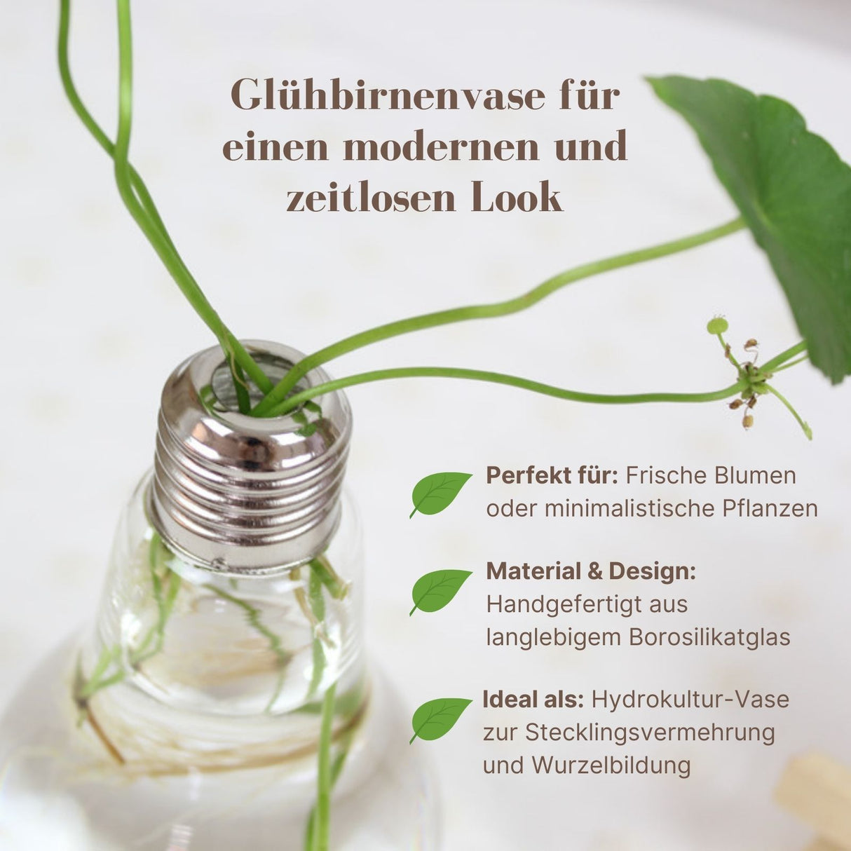 Stehende Glasvase Glühbirnenform Blumenvase Vase Dekoration