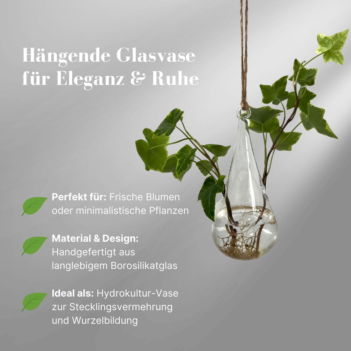 Hängende Glasvase Tropfenform Blumenvase Vase Dekoration